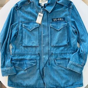 Polo by Ralph Lauren Blue Denim Military Jacket with US-PRL Patch (NWT)